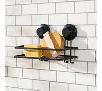 OHS Suction Shower Caddy Bathroom Storage Shelf Shower Caddy No Drilling Rustproof Metal Bathroom Shelf Removable Kitchen Storage Basket Holder for Shampoo Toiletries, Black