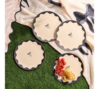 OHS Summer Print Plastic Picnic Plates Set of 4 Lightweight Outdoor in Cream OHS Cream