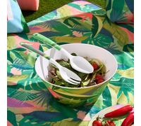 OHS Summer Print Plastic Picnic Salad Bowl Utensil Set Lightweight in Green OHS Green