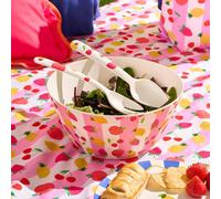 OHS Summer Print Plastic Picnic Salad Bowl Utensil Set Lightweight in Pink OHS Pink