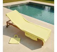 OHS Sun Lounger Beach Towels for Adults, Soft Quick-Dry Absorbent Sun Bed Towel with Pockets Lightweight Large Microfibre Beach Towel Holiday Essentials, Neon Yellow - 75 x 215cm