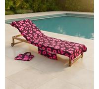 OHS Sun Lounger Beach Towels for Adults, Soft Quick-Dry Absorbent Sun Bed Towel with Pockets Lightweight Large Beach Towel in a Bag Holiday Essentials, 75 x 215cm - Burgundy Abstract Leopard Print