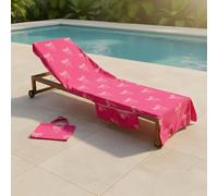 OHS Sun Lounger Towel with Pockets Bow Print, Soft Quick-Dry Absorbent Beach Towels for Adults Lightweight Large Microfibre Beach Towel Summer Holiday Essentials, Pink - 75 x 215cm