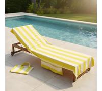 OHS Sun Lounger Towel with Pockets, Soft Absorbent Summer Holiday Essentials Stripe Beach Towels for Adults Lightweight Quick Dry Large Microfibre Beach Towel, Yellow - 75 x 215cm