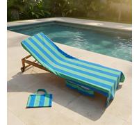 OHS Sun Lounger Towels with Pockets, Soft Quick-Dry Absorbent Stripe Beach Towels for Adults Lightweight Sun Lounger Large Beach Towel in a Bag Holiday Essentials, Blue/Green - 75 x 215cm