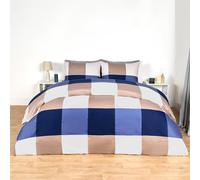 OHS Superking Duvet Set Gingham Check, Super Soft Cosy Fabric Timeless Bold Gingham Check Pattern Stylish Superking Duvet Cover with Pillowcases, Navy/Beige