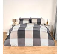 OHS Superking Duvet Set Gingham Check, Ultra Soft Cosy Comfy Fabric Neutral Grey Tones Classic Gingham Check Pattern Superking Duvet Cover with Pillowcases, Grey
