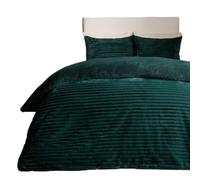OHS Superking Fleece Bedding Ribbed, Fluffy Teddy Bedding Covers Ultra Soft Fluffy Winter Bedding with Pillowcases Ribbed Faux Fur Quilt Covers King Size - Forest Green