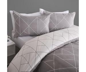 OHS Superking Size Bedding Set Geometric Print, Ultrasoft Warm Stylish Fabric Versatile Modern Luxury Reversible Quilt Duvet Covers with Matching Pillowcases, Grey - Superking