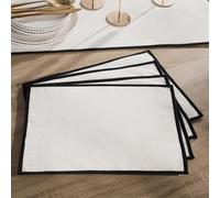 OHS Table Mats Set of 4, Piped Trim Placemats Washable Non-slip Heat Insulation Polyester Table Placemats for Kitchen Dining Restaurant, Monochrome - 30 x 40cm