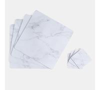 OHS Table Placements with Coasters Set of 4, Non-slip Heat Resistant Square Placemats and Coasters for Table Stain Resistant Wipe Clean Place Mats, White Marble