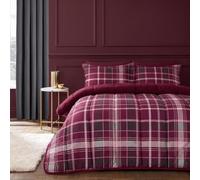 OHS Tartan Check Coverless Duvet King Size Sherpa Reverse 10.5 Tog,Burgundy | Soft Cosy Winter Warm King Size Bedding with Pillowcases Thermal Fluffy Bedding Coverless Quilt Travel Camping Blanket