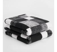 Ohs Tartan Check Fleece Throw Winter Warm Soft Blanket - 200 X 240Cm - Black