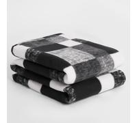 OHS Tartan Check Fleece Throw Winter Warm Soft Blanket in Black | Size: 150 cm × 200 cm OHS Black 150 cm × 200 cm