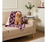 OHS Tartan Check Paw Pet Blankets for Dogs Sherpa Fleece, Burgundy 70x100cm | Reversible Washable Cat Dog Blanket Small Medium Breed Throw Protects for Bed Sofa Car Seats Machine Washable