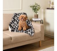 OHS Tartan Check Paw Pet Blankets for Dogs Sherpa Fleece, Mono 70 x 100cm | Reversible Washable Cat Dog Blanket Small Medium Breed Throw Protects for Bed Sofa Car Seats Machine Washable