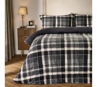 OHS Tartan Check Teddy Fleece Thermal Duvet Cover Bedding Set