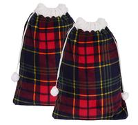 OHS Tartan Storage Bag Christmas Stocking Present Xmas Gift Drawstring Santa Sack in Red OHS Red