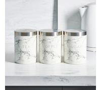 OHS Tea Coffee Sugar Canisters, Set of 3 Stackable Airtight Food Storage Easy to Open Kitchen Canisters Home Decorative Stainless Storage Canister Jars Tins, Marble
