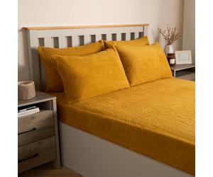 OHS Teddy Bear Pillowcases 4 Pack, Luxury Fluffy Pillow Covers, Warm Cosy Soft Teddy Fleece Hotel Quality Thermal Pillowcases, Ochre Yellow