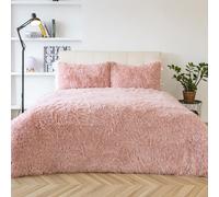 OHS Teddy Duvet Cover Set Bedding Soft Fleece Faux Fur Shaggy, Blush - Single