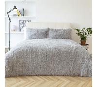 OHS Single Duvet Cover Shaggy Silver Grey, Teddy Fleece Duvet Reverse Fluffy Bedding Set Single Duvet Cover with Pillowcase Bear Fleece Warm Cosy Comfy