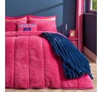 Ohs Teddy Fleece 10.5 Tog Coverless Duvet With Pillowcase Bedding Set, Hot Pink - Single