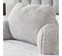 OHS Teddy Fleece Bed Reading Cushion Pillow with Arms Lumbar Support in Silver OHS Silver