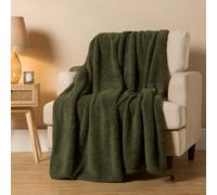Ohs Teddy Fleece Blanket Large Throw Over Bed, Green - 200 X 240Cm
