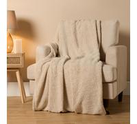 Ohs Teddy Fleece Blanket Large Throw Over Bed, Natural - 150 X 200Cm