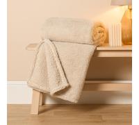 Ohs Teddy Fleece Blanket Large Throw Over Bed, Natural - 200 X 240Cm
