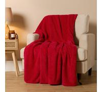 Ohs Teddy Fleece Blanket Large Throw Over Bed, Red - 200 X 240Cm
