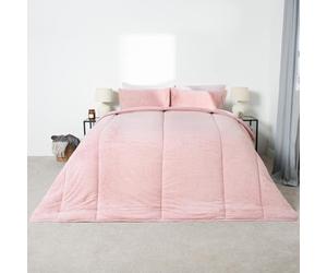OHS Teddy Fleece Coverless Duvet Double 10.5 Tog, Double Duvet Set with Pillowcases Winter Bedding Quilt Covers Warm Fluffy Coverless Duvets, Blush Pink