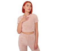 OHS Teddy Fleece Crop Top Short Sleeve Warm Soft Cropped Plush T-Shirt Plain Pullover Casual Womens Loungewear