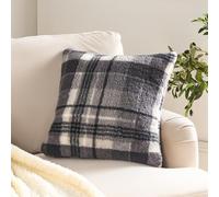 OHS Teddy Fleece Cushion Covers 45 x 45 Winter Check Decorative Square Throw Pillow Cover with Invisible Zipper Set of 2 Cushion Covers for Sofa Living Room Bedroom, Charcoal Grey