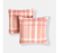 OHS Teddy Fleece Cushion Covers 45 x 45cm, Super Soft Cosy Warm Winter Check Decorative Throw Pillow Covers Pack of 2 with Invisible Zipper for Sofa Living Room Bedroom, Blush Pink