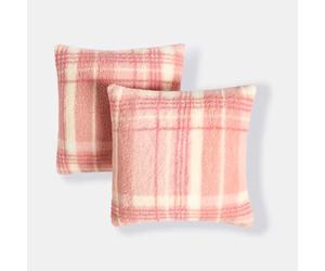 OHS Teddy Fleece Cushion Covers 45 x 45cm, Super Soft Cosy Warm Winter Check Decorative Throw Pillow Covers Pack of 2 with Invisible Zipper for Sofa Living Room Bedroom, Blush Pink