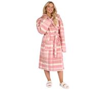 OHS Teddy Fleece Dressing Gown Womens Men Tartan Check Plush Soft Hooded Bathrobe Cosy Loungewear Robe