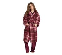 OHS Teddy Fleece Dressing Gown Womens Men Tartan Check Plush Soft Hooded Bathrobe Cosy Loungewear Robe