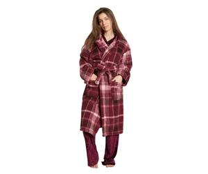 OHS Teddy Fleece Dressing Gown Womens Men Tartan Check Plush Soft Hooded Bathrobe Cosy Loungewear Robe