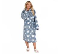 OHS Teddy Fleece Dressing Gown Womens Teddy Marl Hooded Bathrobe - One Size