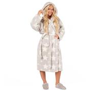 OHS Teddy Fleece Dressing Gown Womens Teddy Marl Hooded Bathrobe - One Size