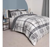 OHS Teddy Fleece Duvet Cover Set Pillowcase Bedding Check in Charcoal | Size: Double OHS Charcoal Double