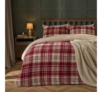 OHS Teddy Fleece Duvet Cover Set Pillowcase Bedding Check, Red - Single