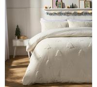 OHS Teddy Fleece Duvet Set Double, Christmas Bedding Super Soft Warm Thermal Double Duvet Set Tufted Winter Tree Design Fluffy Teddy Bear Bedding with Pillowcases, White