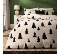 OHS Teddy Fleece Duvet Set, Super Soft Winter Warm Luxurious Christmas Tree Single Duvet Cover Set Fluffy Thermal Teddy Bear Bedding with Pillowcase, Monochrome