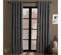OHS Teddy Fleece Eyelet Curtains Thermal Pair Ready Made, Grey - 90" X 90"