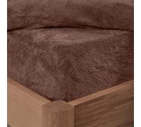 Ohs Teddy Fleece Fitted Bed Sheet Soft Thermal Warm, Chocolate - Double
