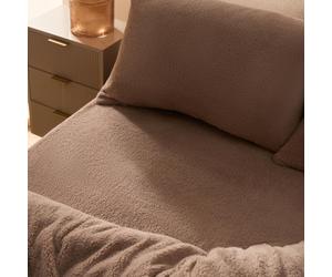 Ohs Teddy Fleece Fitted Bed Sheet Soft Thermal Warm, Mink - Double