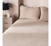 Ohs Teddy Fleece Fitted Bed Sheet Soft Thermal Warm, Stone - King